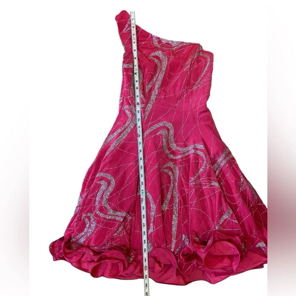 Vintage Rivar's Pink Ruffle One Shoulder Dance Dress 5/6 - Picture 15 of 16